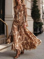Vintage Chic Leopard Fringe Art Casual Stylish Long Sleeve Dress