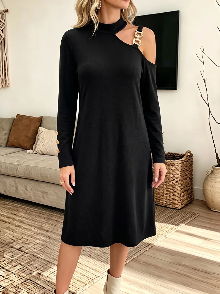 Vintage Elegant Cotton Patchwork Metallic Off-Shoulder Dress