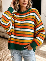 Retro Color Block Round Collar Art Casual Stylish Long Sleeve Sweater