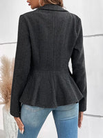 Retro Ruffle Art Stripe Pattern Casual Stylish Long Sleeve Lapel Coat