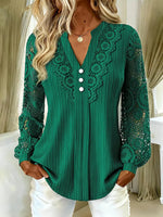 Retro Elegant Lace Patchwork Art Casual Stylish Long Sleeve Shirt