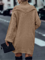 Mock Neck Cold Shoulder Cable Knit Sweater Dress Long Sleeve Mini Dress