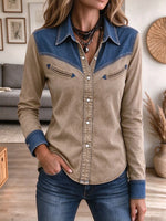 Women's Western Color Block Denim Shirt
