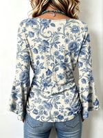 Retro Floral Pattern Art Print Casual Stylish Cotton V Collar Shirt