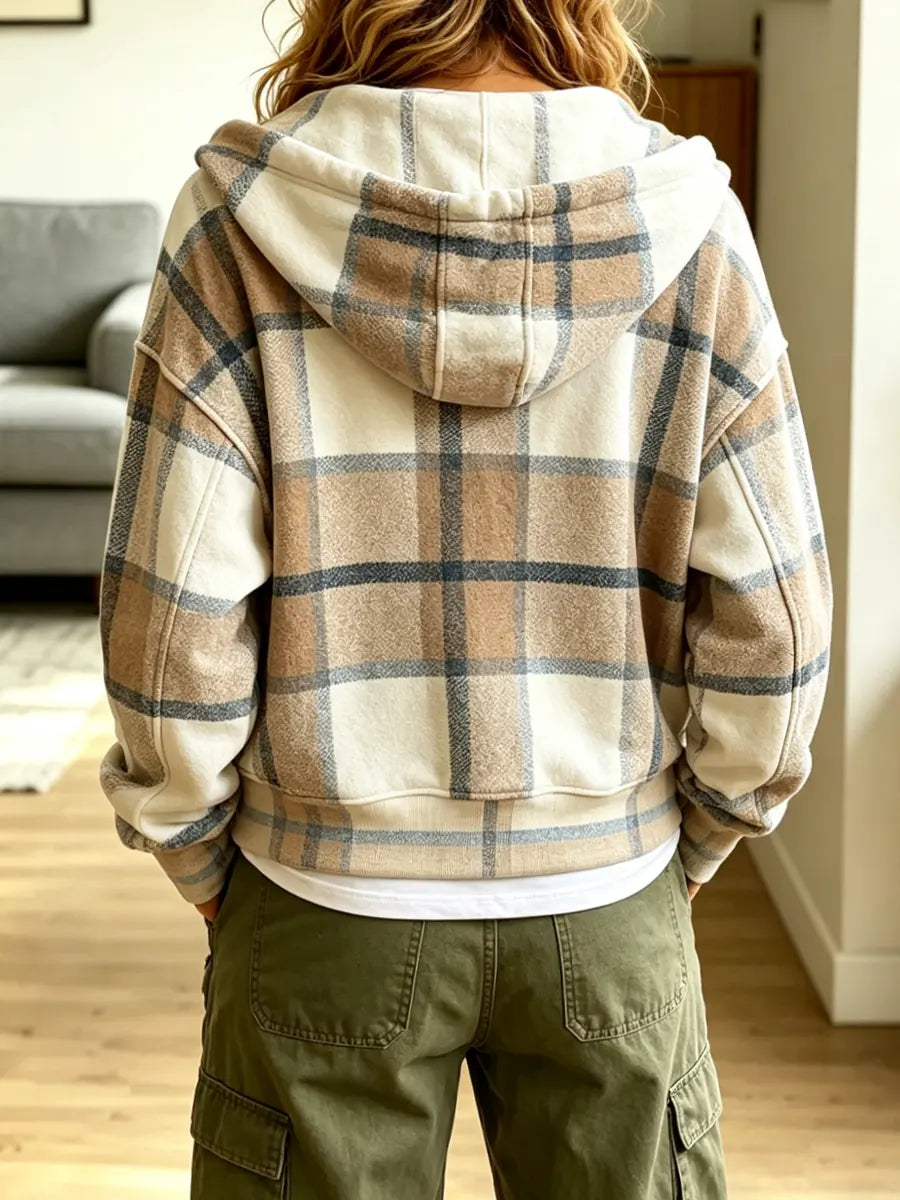 Vintage Plaid Pattern Zip Art Casual Stylish Long Sleeve Coat