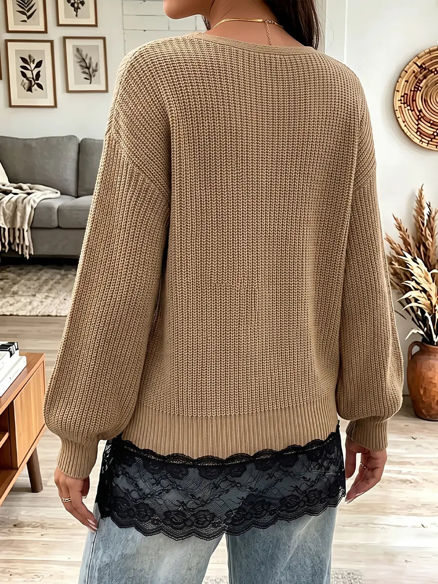 Vintage Elegant Knitted Fabric Patchwork Lace Sweater