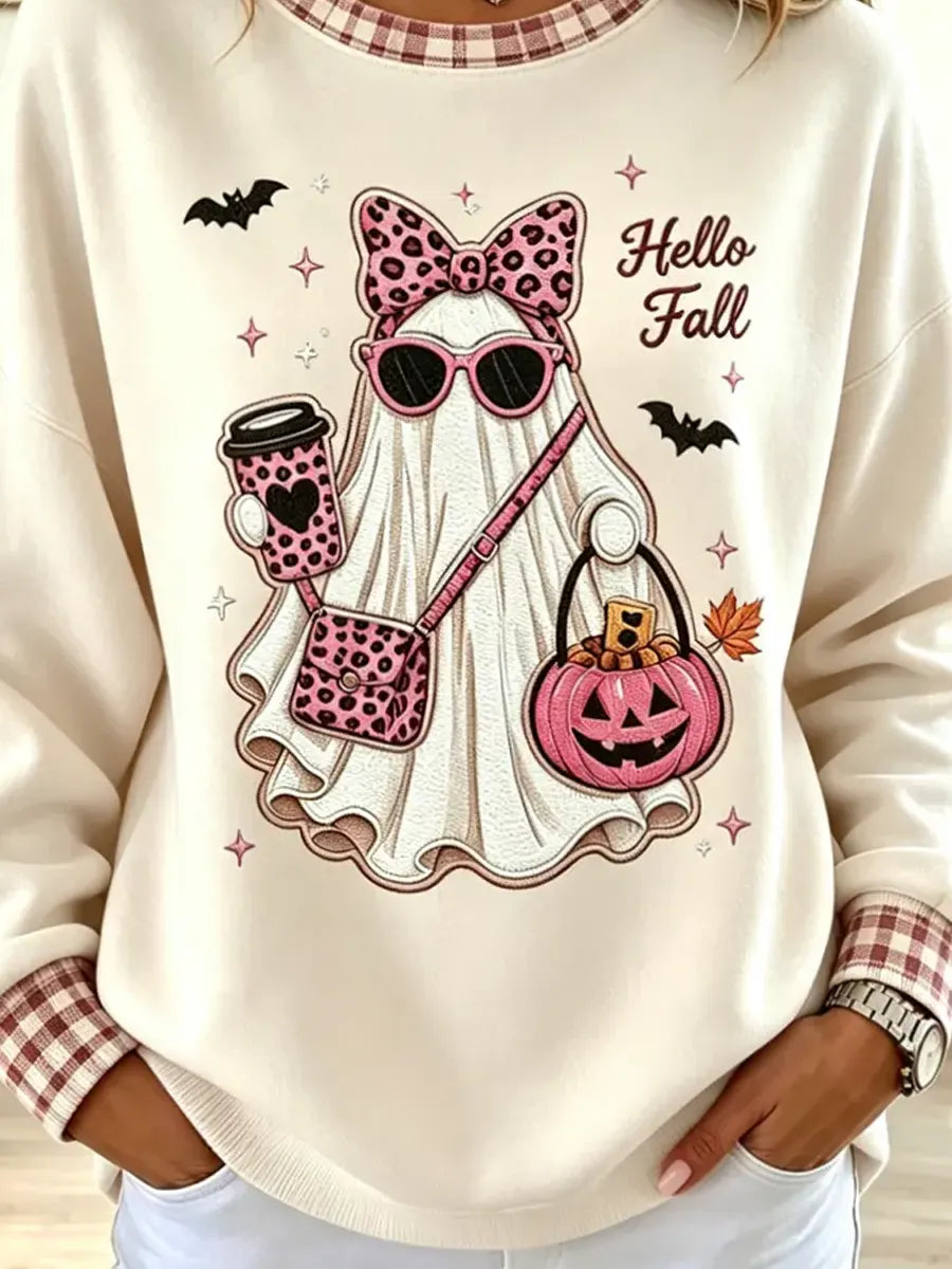 Funny Halloween Ghost Pattern Art Print Casual Long Sleeve Sweatshirt