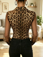 Retro Leopard Art Print Casual Stylish Chiffon Patchwork Long Sleeve Shirt