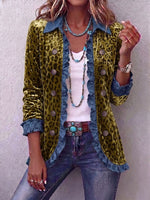 Vintage Elegant Velvet Patchwork Denim Ruffled Jacket