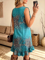 Vintage Elegant Patterned Print Patchwork Trim Ruffle Dress