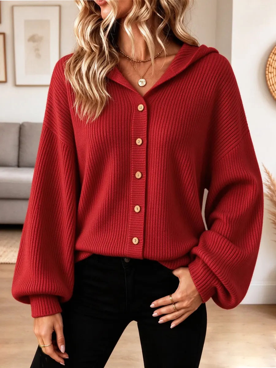 Retro Hooded Knit Art Casual Stylish Long Sleeve Cardigan Sweater