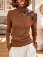 Retro Polka Dot Mesh Turtleneck Knit Art Casual Stylish Long Sleeve Sweater