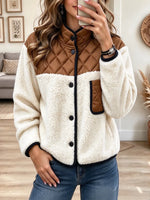 Retro Chic Color-block Quilted Art Casual Stylish Sherpa Long Sleeve Jacket