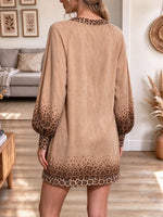 Vintage Chic Leopard V Neck Art Casual Stylish Long Sleeve Dress
