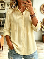 Solid Color Lapel Art Button Casual Long Sleeve Cotton Linen Shirt