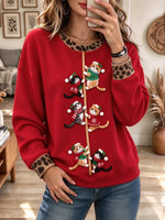 Women's Christmas Cat Embroidered Sweatshirt