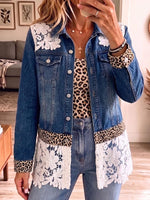 Vintage Elegant Denim Patchwork Hollowed Out Lace Jacket