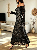 Retro Elegant Floral Lace Off-shoulder Art Casual Stylish Long Sleeve Dress