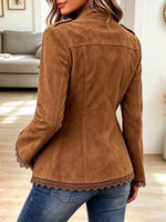 Retro Western Lace Patchwork Art Casual Stylish Long Sleeve Suede Coat