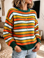 Retro Color Block Round Collar Art Casual Stylish Long Sleeve Sweater