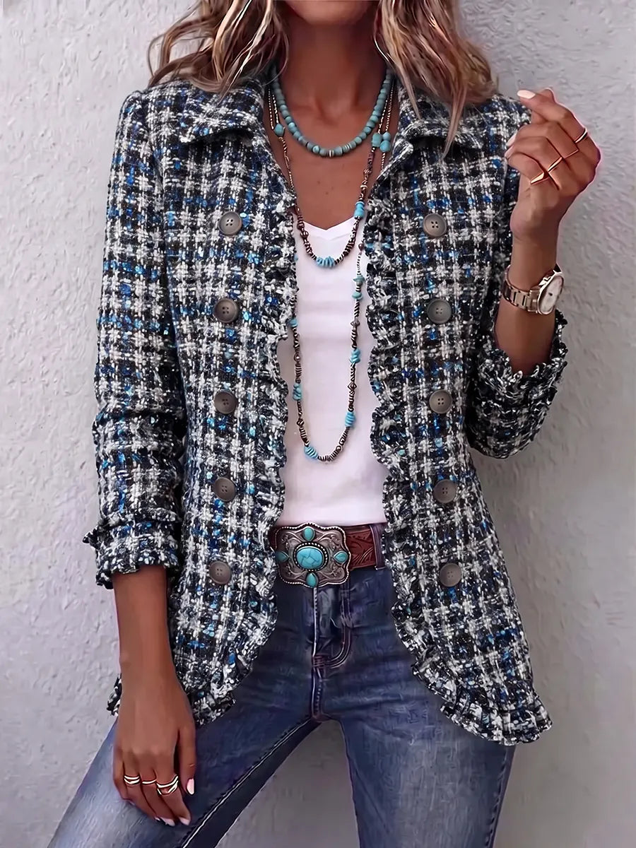 Vintage Elegant Pattern Patchwork Ruffled Jacket
