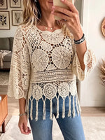 Vintage Elegant Tassel Crochet Openwork Shirt