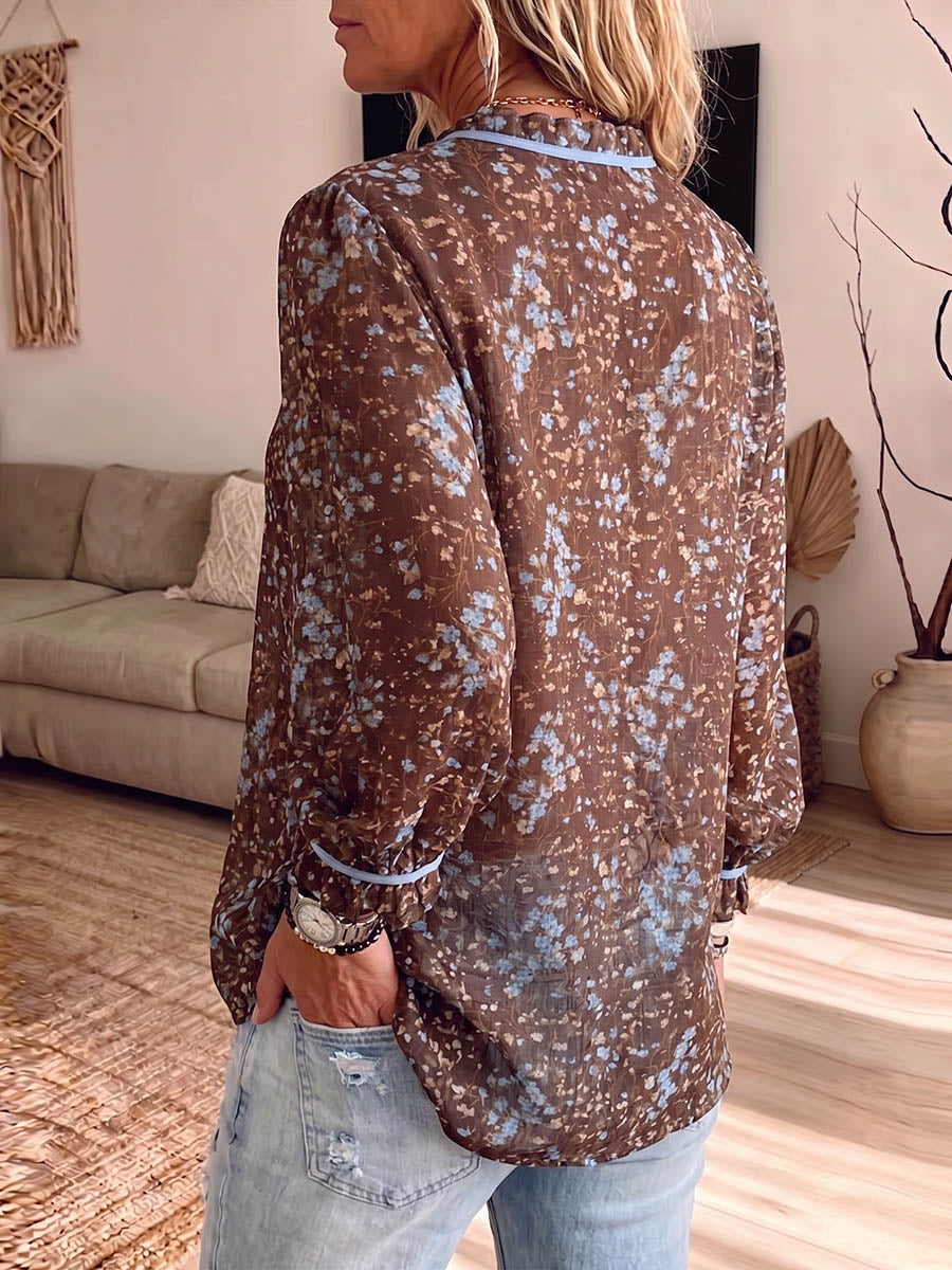 Vintage Elegant Button Long Sleeve Patterned Shirt
