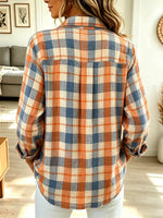 Retro Plaid Pattern Art Print Casual Stylish Long Sleeve Cotton Linen Shirt