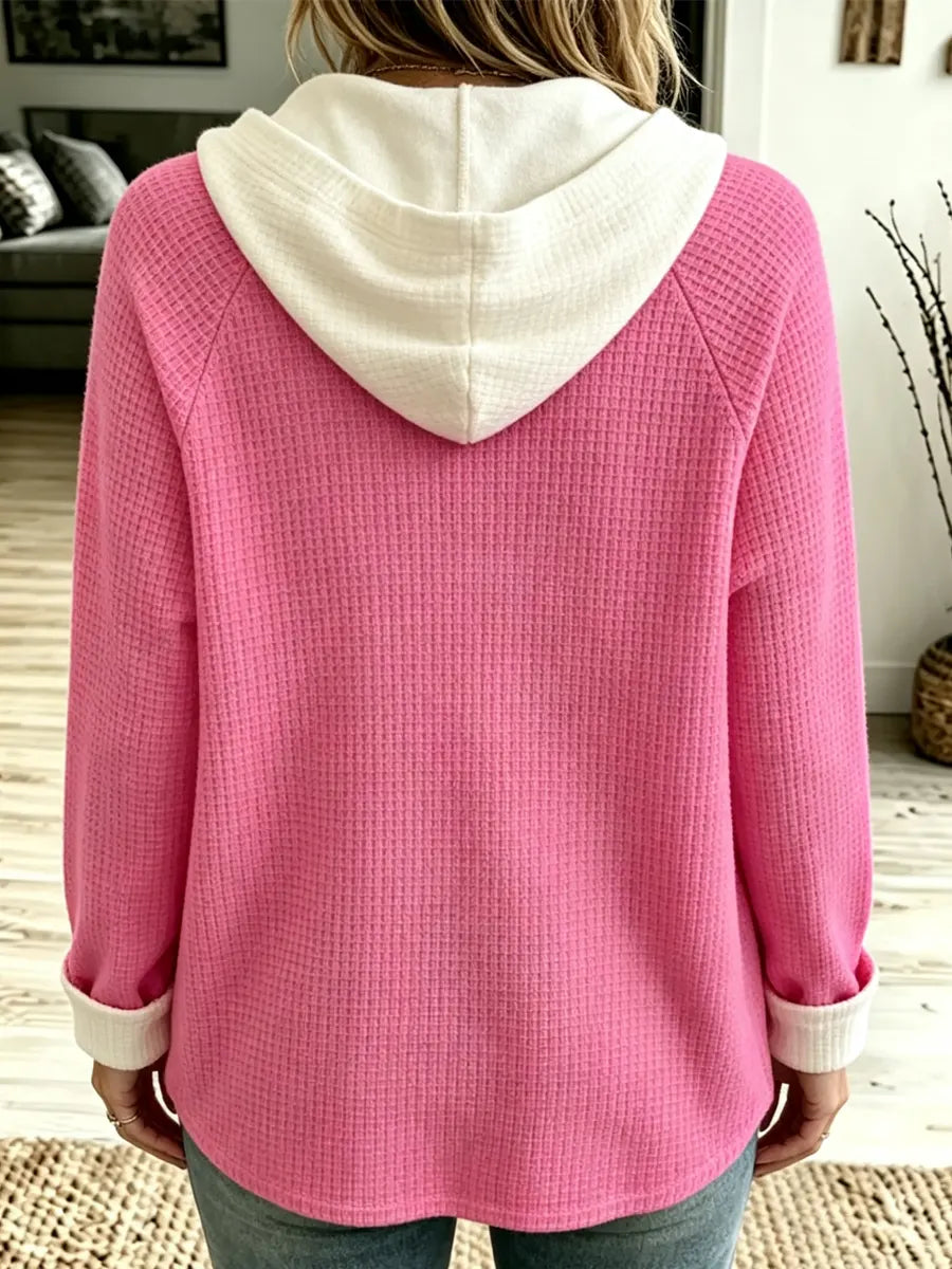 Retro Waffle Hooded Art Casual Stylish Long Sleeve Coat