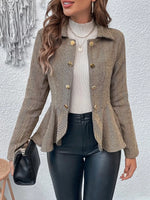 Retro Ruffle Art Stripe Pattern Casual Stylish Long Sleeve Lapel Coat