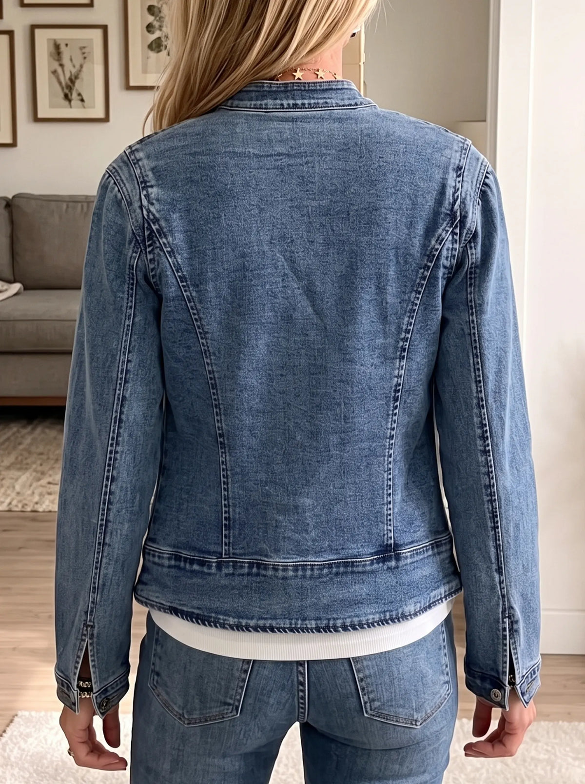 Retro Washed Denim Jacket with Butterfly Embroidery & Mandarin Knot Closure