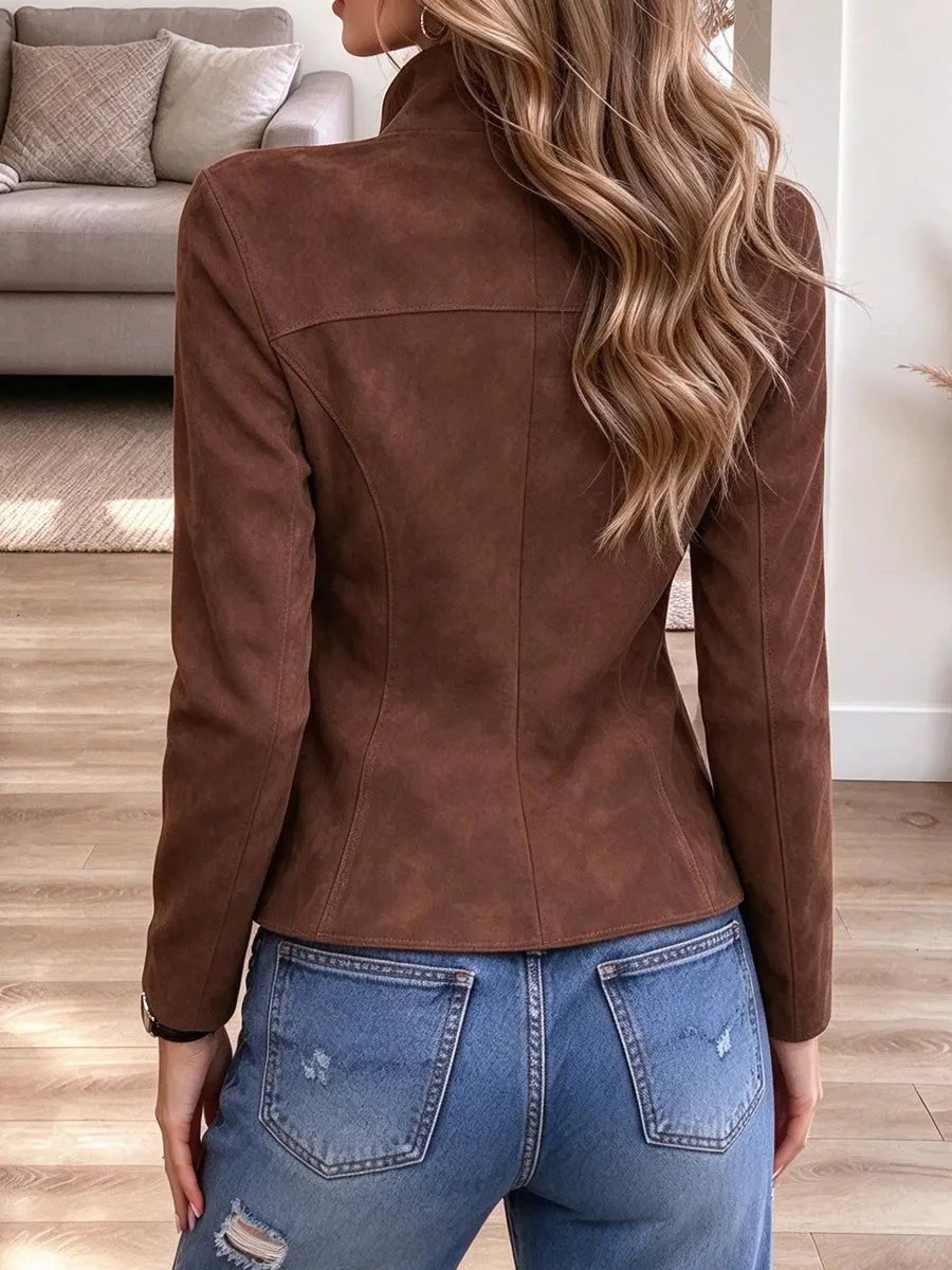 Retro Chic Art Stand Collar Casual Stylish Long Sleeve Suede Coat