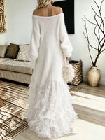Women's Off Shoulder Fuzzy Knit Maxi Dress