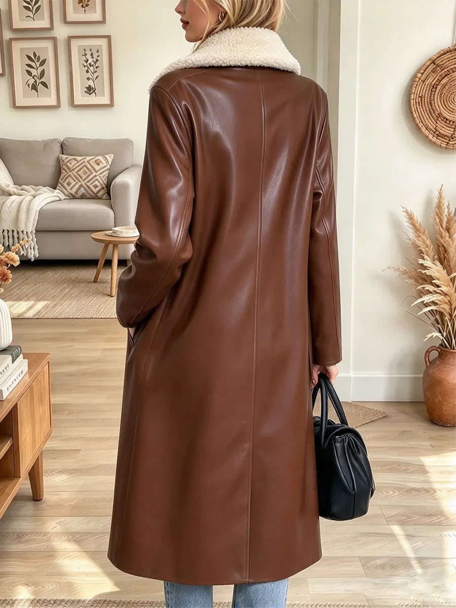 Retro Chic Lapel Fleece Leather Art Casual Stylish Long Sleeve Coat