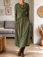 Vintage Chic Flowy Art Casual Stylish Long Sleeve Midi Dress