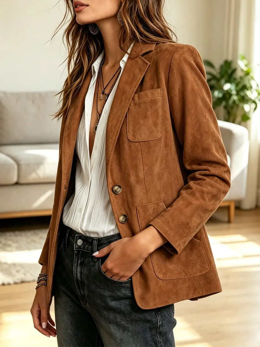 Retro Loose Casual Stylish Lapel Long Sleeve Suede Coat