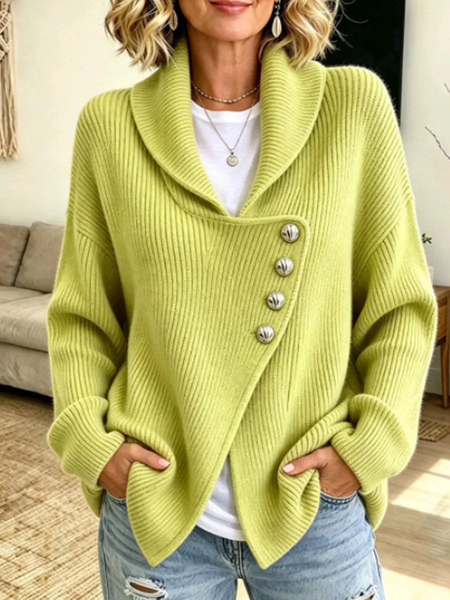 Retro Chic Asymmetrical Wrap Art Casual Knit Stylish Long Sleeve Cardigan Sweater