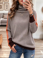 Retro Classic Turtleneck Color Block Art Casual Stylish Long Sleeve Sweater