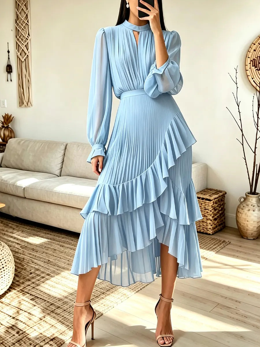 Retro Elegant Ruffle Art Casual Stylish Long Sleeve Midi Dress