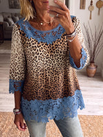 Vintage Elegant Pattern Print Patchwork Hollowed Out Lace Shirt