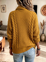 Cozy Mustard Cowl Neck Asymmetric Button Wrap Sweater