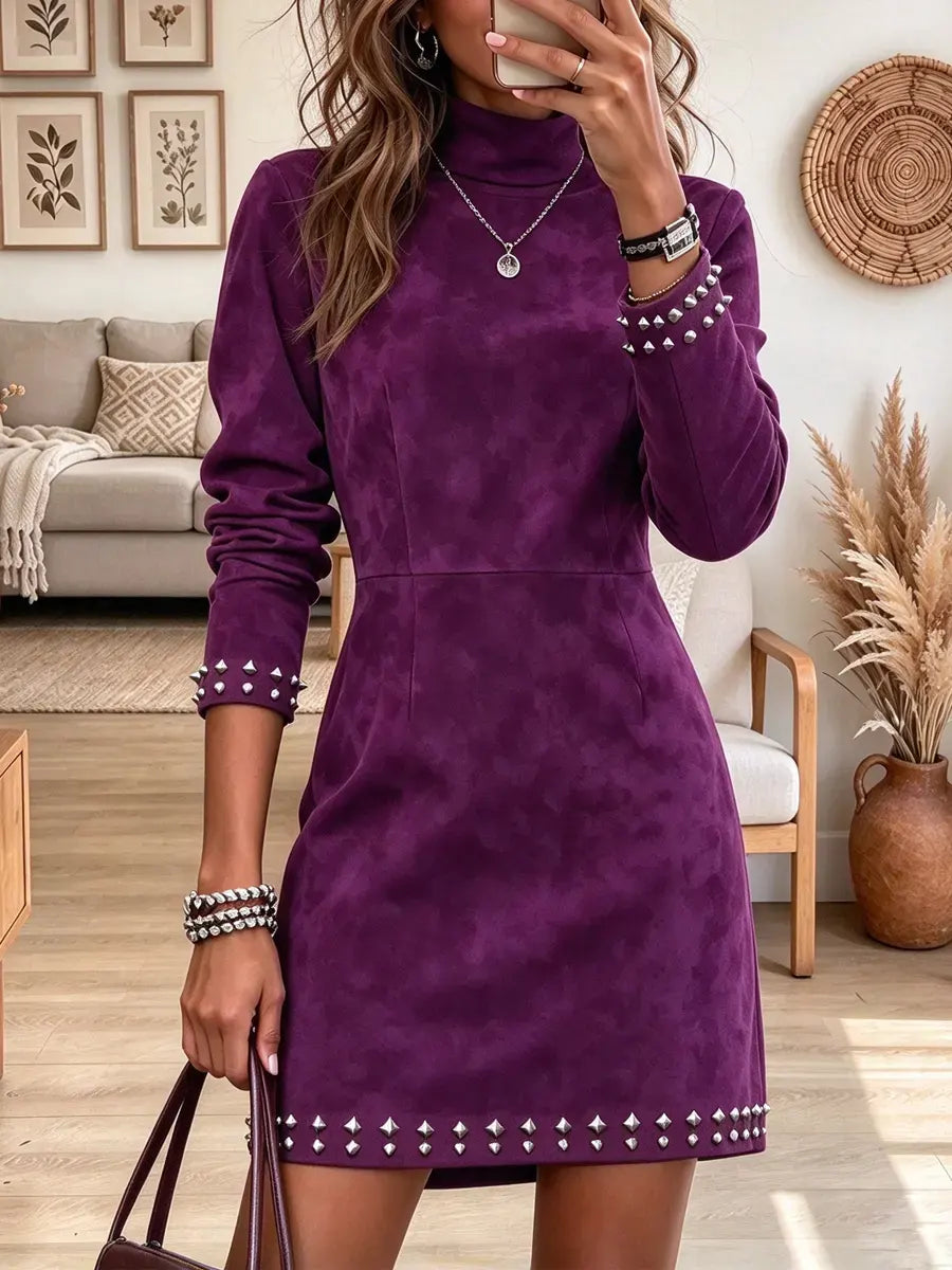 Vintage Chic Turtleneck Art Casual Stylish Long Sleeve Mini Dress