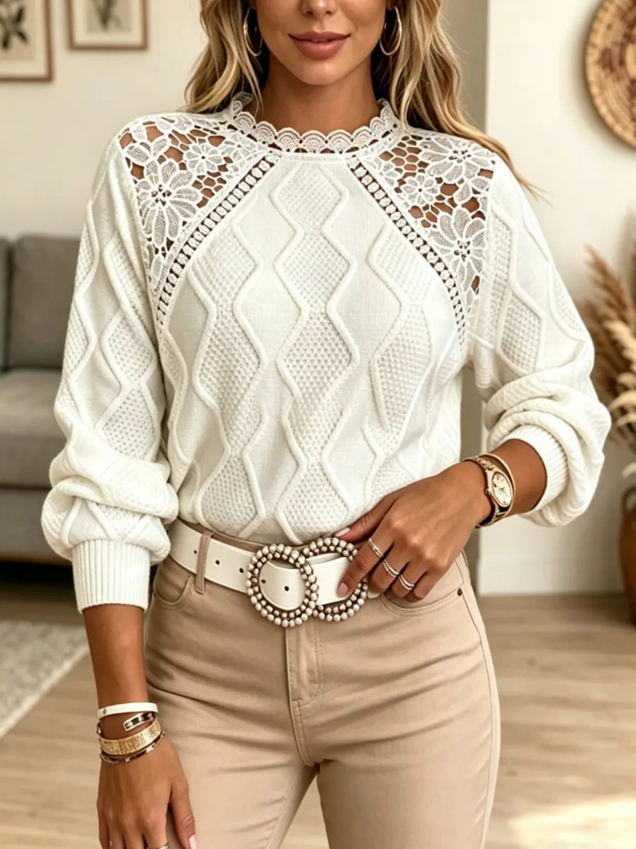 Retro Floral Lace Hollow Art Casual Stylish Long Sleeve Knitted Sweater