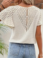 Retro Floral Lace Hollow V Collar Art Casual Stylish Short Sleeve Shirt
