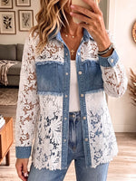 Vintage Elegant Denim Patchwork Hollowed Out Lace Jacket