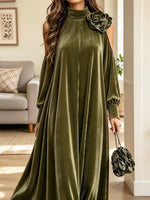 Vintage Chic Floral Velvet Art Casual Stylish Long Sleeve Dress