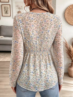 Retro Floral Pattern Art Print Casual Stylish Long Sleeve Mesh V Collar Shirt