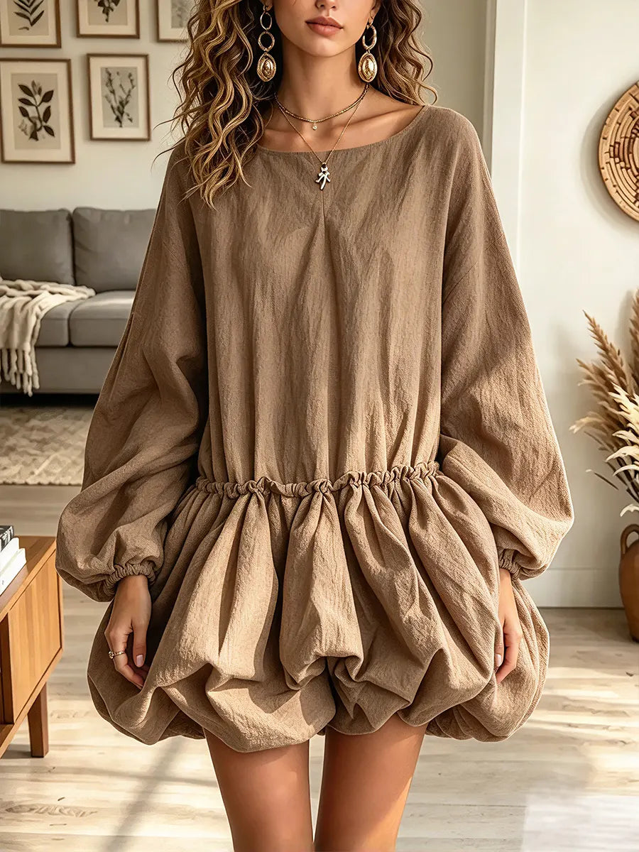 Vintage Elegant Cotton And Linen Patchwork Irregularly Shaped Hemline Dress