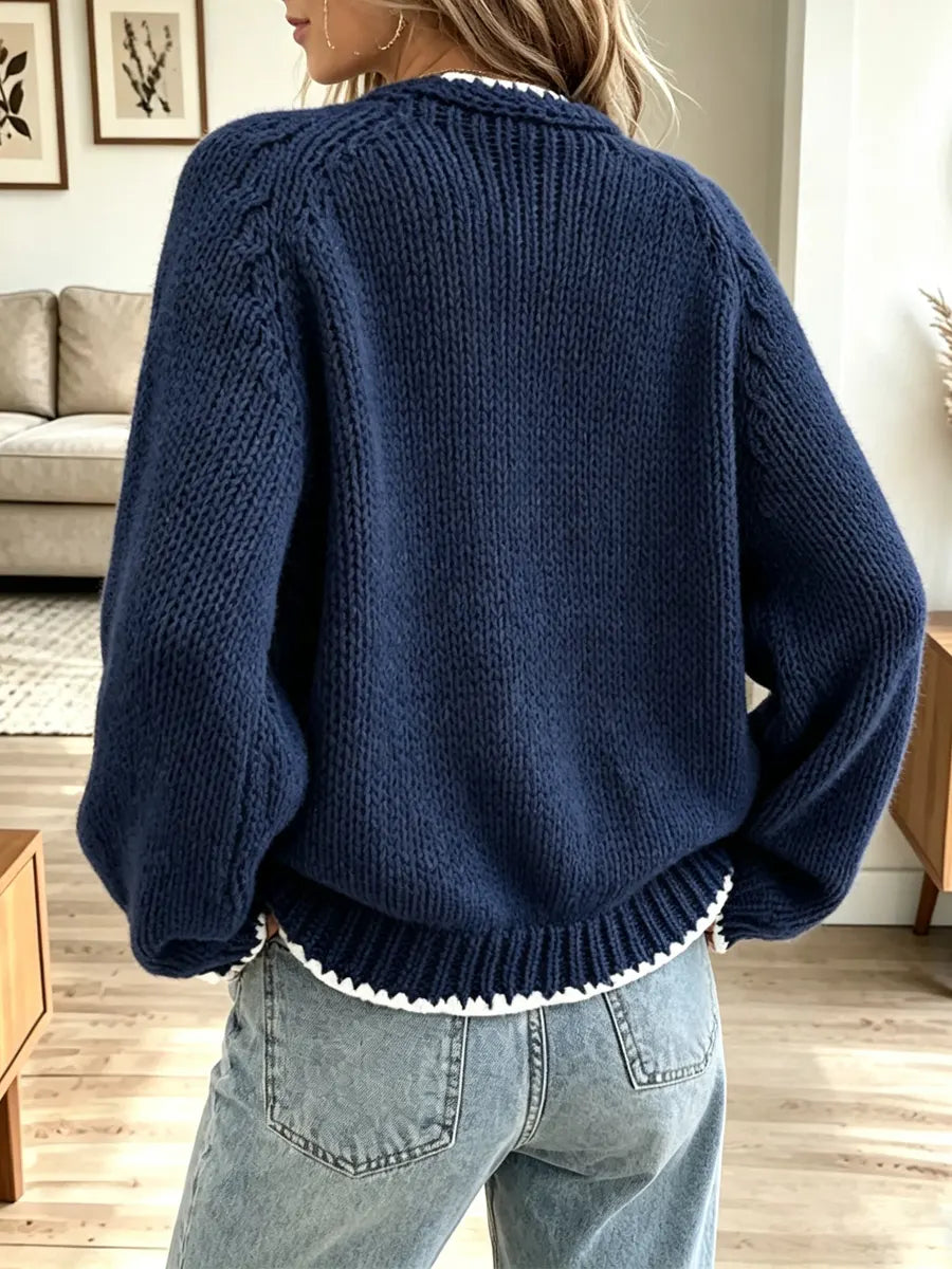 Vintage Bow Contrast Knit Art Casual Stylish Long Sleeve Cardigan Sweater