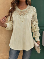 Elegant Vintage Lace Cutout Pleated Blouse